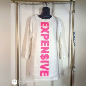 Tunic/Dress. White multifaceted Sequines w/ Pink Fonts. LG. NWOT